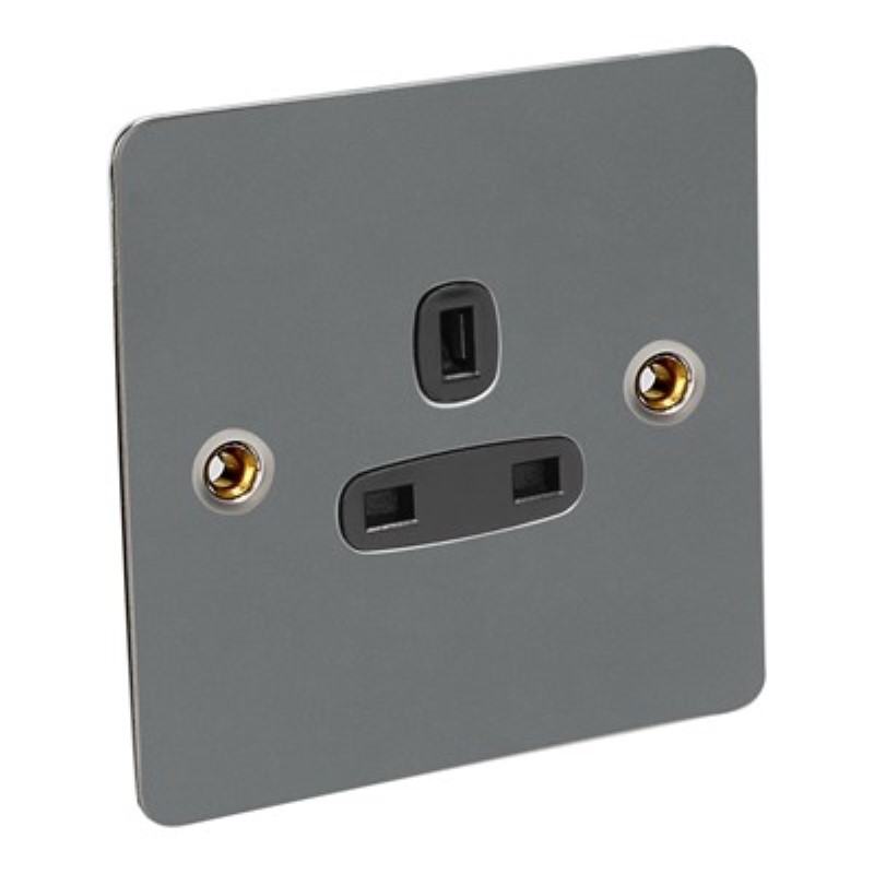 Flat Plate 13Amp 1 Gang Socket Unswitched *Black Nickel ** - Click Image to Close